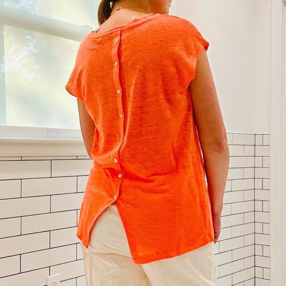 Tahari Coral 100% Linen Cap Sleeve Top Size Large